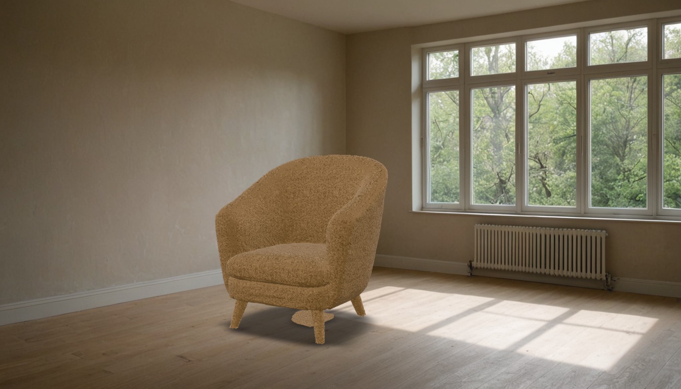 The reconstructed chair placed in a room at true size